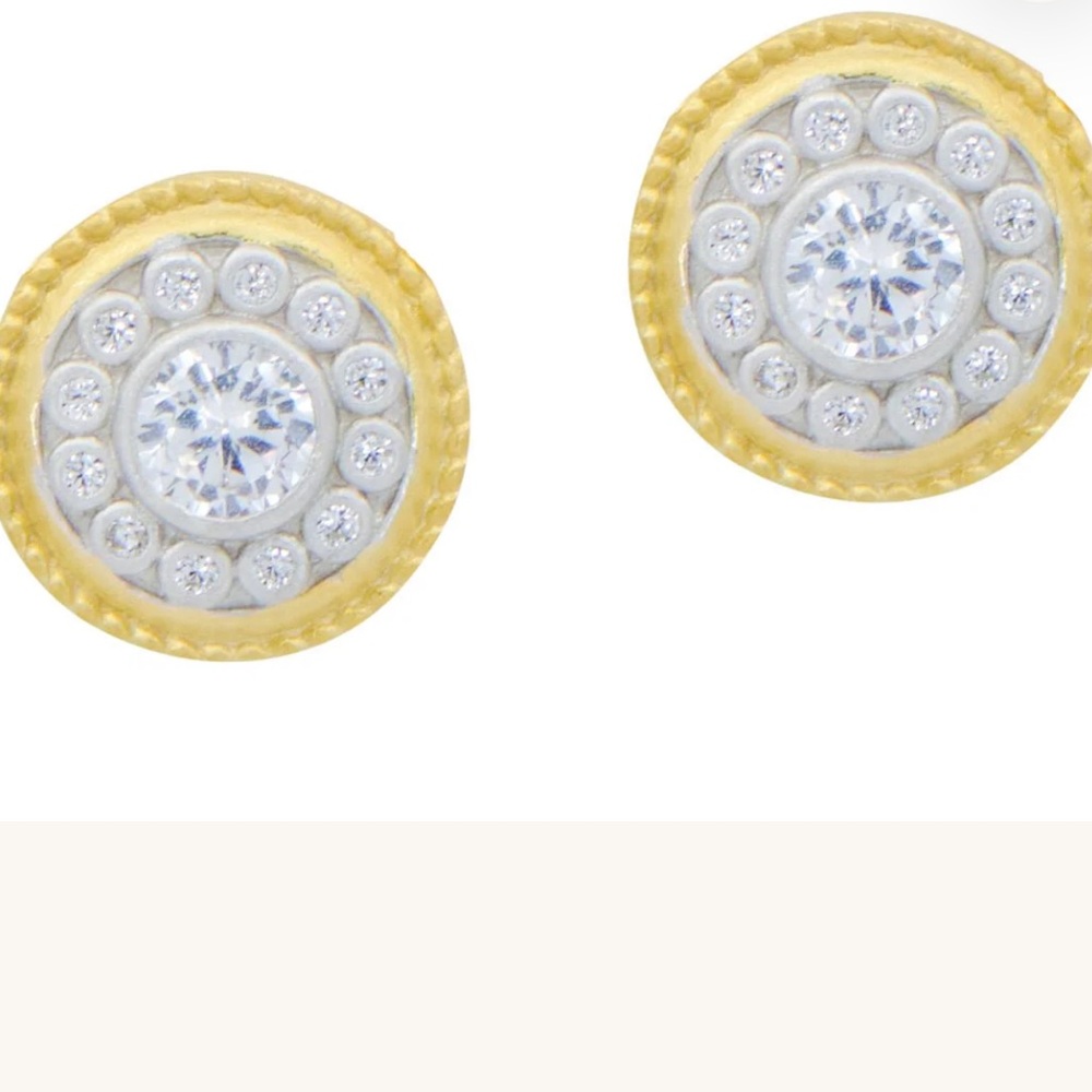 Freida Rothman button 925 Sterling Gold overlay Stud Earrings - Picture 4 of 5